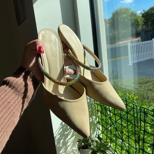 rhinestone nude slip on heels